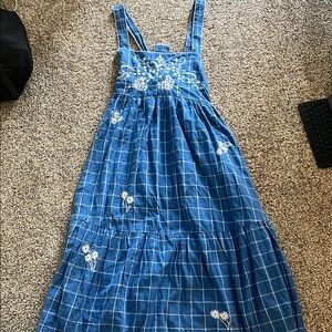Blue Checkered Embroidered Dress